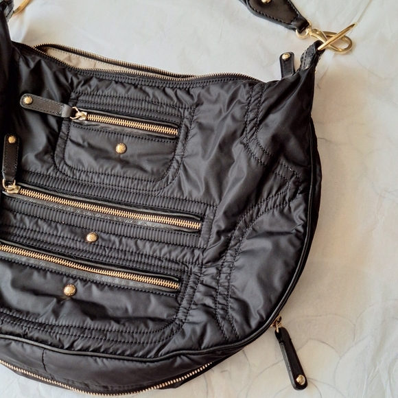 TOD’s Pashmy Luna Designer Black Nylon & Patient Leather Multi Zippers Handbag - Picture 7 of 15